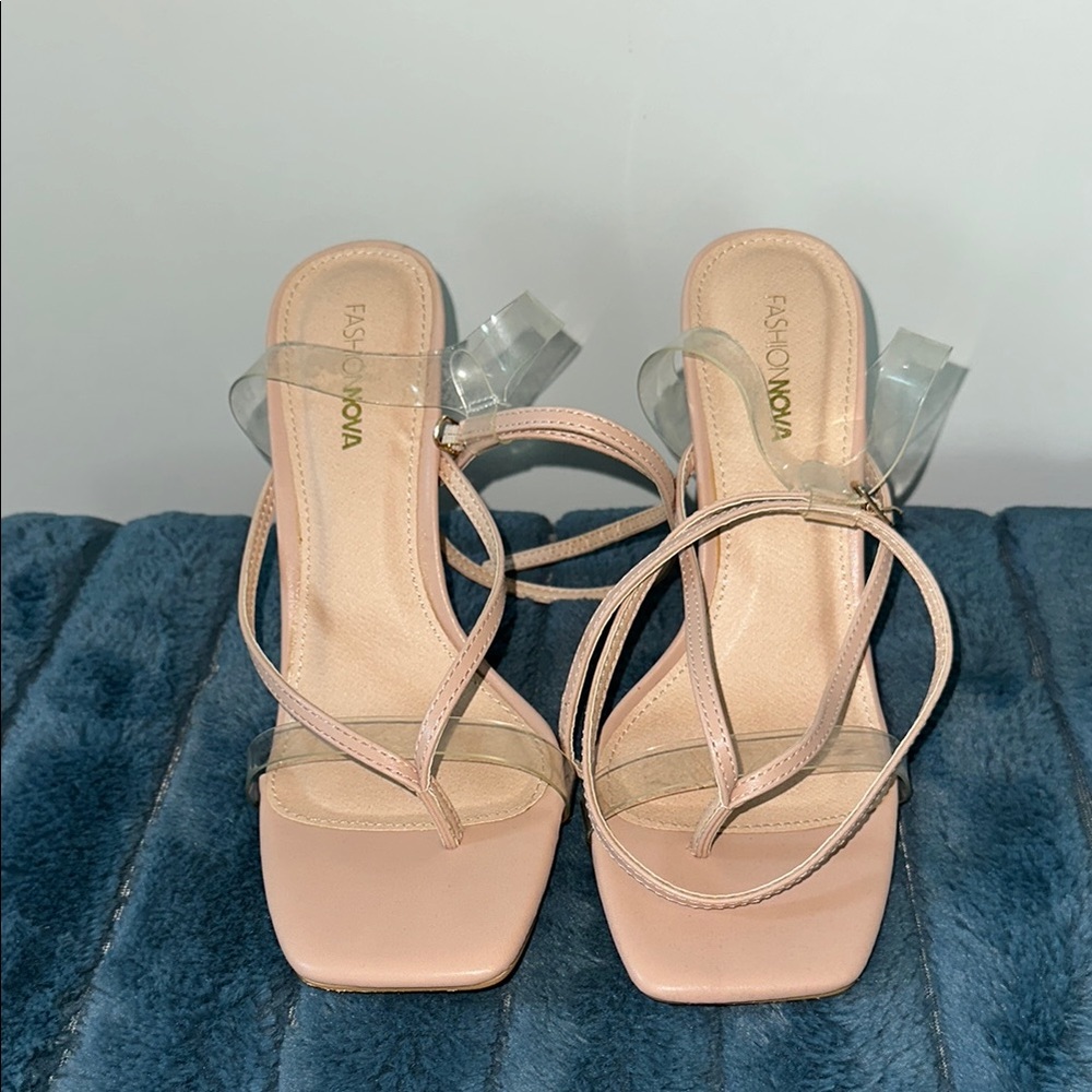 Fashion Nova Pink Strappy Heels with Square Toe